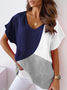 Solid Casual Cotton-Blend Color-Block Shirts & Tops