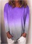 elasticity ombre/tie-dye long sleeve casual T-shirt