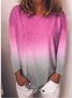 elasticity ombre/tie-dye long sleeve casual T-shirt