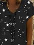 Vintage Star Moon Printed Casual V Neck Short Sleeve  Dresses