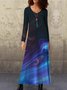 Casual and simple gradient color printing round neck long-sleeved polyester-cotton maxi dress