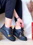Chain Stitching Contrast Color Lace-up Platform Sneakers