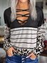 Vintage Striped Leopard Long Sleeve Jersey Shirts & Tops