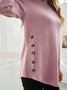 Casual Plain Buttoned Round Neck Long Sleeve Top