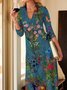 Casual V Neck Floral-Print Floral Knitting Dress
