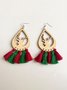 Christmas Wooden Elk Snowflake Tassel Earrings