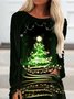 Cotton Casual Christmas Tree Round Neck Lovely Tunic Shirt & Top