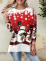 Christmas Snowman Household Daily Vintage Casual Cotton Blends T-shirt