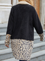 Patchwork leopard print women's Plush coat lapel long large woolen coat women's