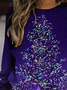 Casual Christmas Tree Prints Crew Neck Long Sleeve Sweatshirt