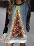 Christmas Tress Print Casual Raglan Sleeve Mini Dress