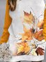 Yellow Leaves Print Casual Raglan Sleeve Round Neck Mini Dress