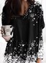 Casual Snow Floral Print Long Sleeve V-Neck Tunic Top