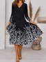 Casual Floral Print V-Neck Midi A-line Knitting Dress