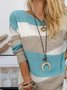 Popular Color Block Print Round Neck Daily Casual Sweater
