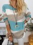 Popular Color Block Print Round Neck Daily Casual Sweater