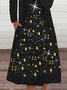 Christmas Tree Print V-neck Long Sleeve Casual Midi Knitting Dress