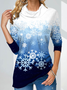 Long sleeve high neck pile collar Christmas tree gradient print top T-shirt women