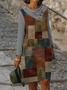 Casual Check Print Color BlockV-neck Long Sleeve Midi Dress Women