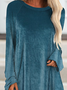Long sleeve round neck plain color patterned velvet Korean velvet elastic fabric medium long top T-shirt women