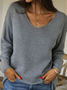Long sleeve V-neck plain patterned basic stretch sweater for warmth