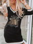 rint/Striped/Leopard/Letter Long Sleeves Shift Above Knee Casual Dresses