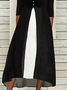Color Block V-Neck Long Sleeve Casual Midi Dresses