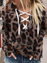 Casual Lace-Up Leopard Sweatshirt