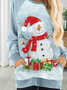 Long sleeved crew neck Christmas festive Christmas Snowman print dress women