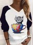 Cute And Fun Cartoon Cat Print Casual Sweatshirt
