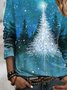 Christmas Landscape Print Crew Neck Shirt & Top