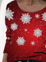 Long sleeve round neck geometric gradient Snowflake Christmas top t-shirt female