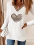 Print Color Block Heart V-Neck Long Sleeves Casual Top