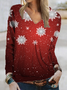 Christmas Snowflake Regular Fit V Neck  Shirts & Tops