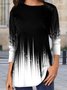 Women's Asymmetrical Neck Ombre Printed Casual Long Sleeve T-Shirt & Top