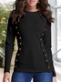 Slim-fit black sweater with double-row gold buttons on the waist Regular Fit Sweater