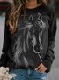 Horse Printed Raglan Sleeve Crew Neck Casual Sweatshirt