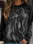 Horse Printed Raglan Sleeve Crew Neck Casual Sweatshirts