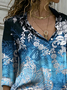Tribal Vacation Lapel Cotton Blends Shirts & Tops