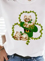 saint patrick's day  Cute Cat Pattern Loosen Vacation Shirt & Top