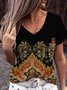 Casual Tribal V Neck Cotton Blends Ethnic Short sleeve Shirts & Tops