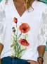 V Neck Casual Floral Long Sleeve Tops