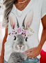 V-Neck Loose Easter Bunny Print Short Sleeve Top