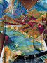 Vintage Art  Classic V Neck Painted Vacation Short Sleeve T-Shirt