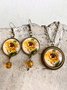 Vintage Time Gemstone Sunflower Floral Earrings Necklace Set
