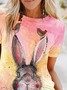 Cute Bunny Print Casual Round Neck Short Sleeve T-Shirt