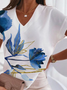 Ombre Floral V Neck Casual Short Sleeve Tops