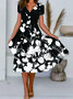Cotton V Neck Floral Short Sleeve Woven Dress