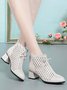 Sweet Rhinestone Bow Cutout Upper Chunky Heel Sandals Ankle Boots