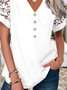Plain Lace Buttoned Short Sleeve Tops